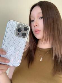 1件白色小黑波點極簡純色電鍍銀大窗鏡頭全包覆亮面防摔手機殼，適用於Apple全系列，Ins韓系極簡乾淨溫柔少女風小眾百搭 - 白色 - 查看 4