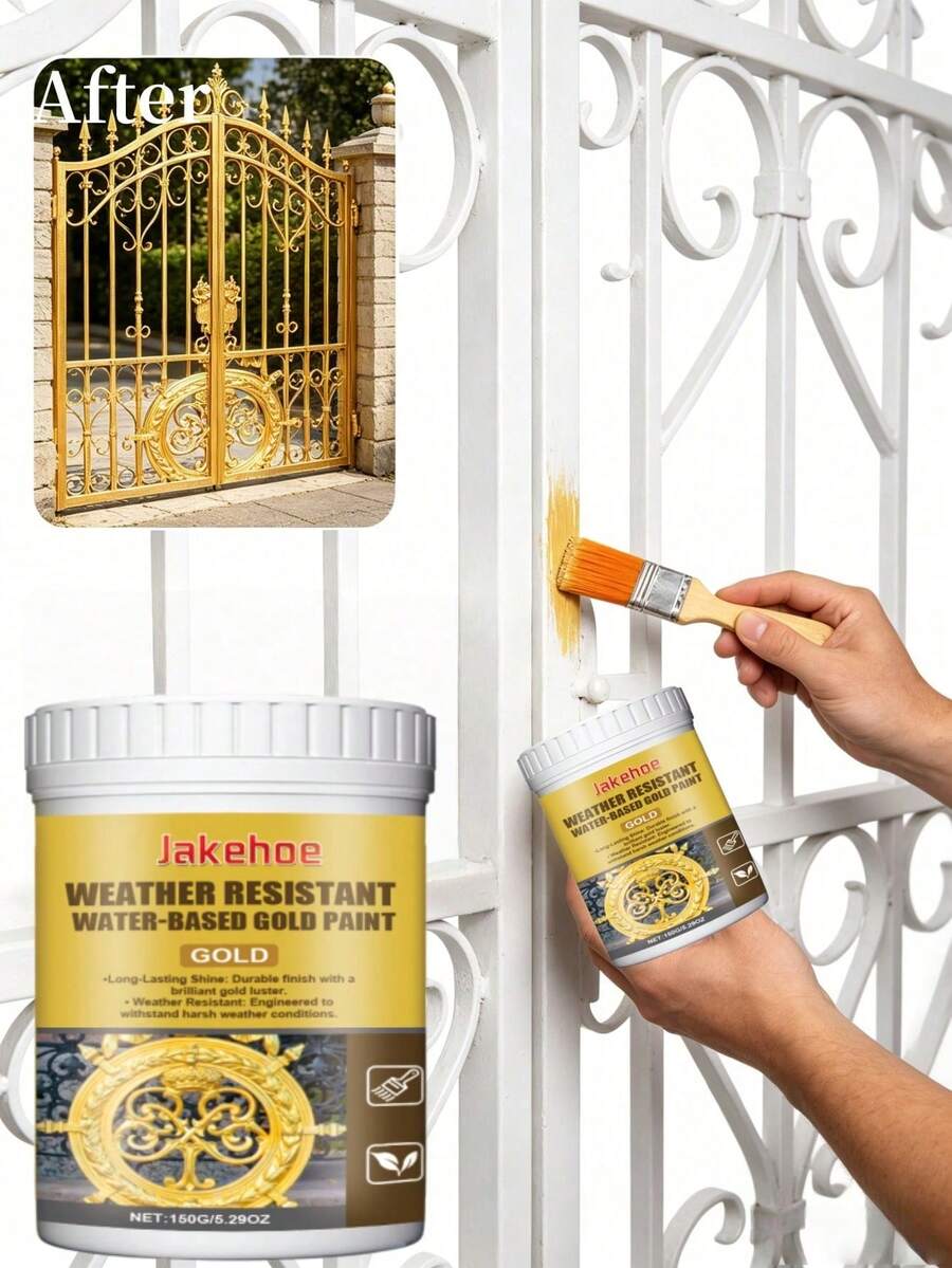 Weather-Resistant Water-Based Gold Paint, Metal Paint, Roman Column Decorative Gold Paint, Outdoor Gold Foil Paint, Suitable For Various Surfaces And Climates, New And Old Styles Randomly Sent - 150g - View 1