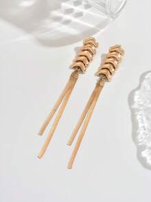 1 Pasang Anting Rantai Ular dan Tulang Panjang Berumbai Melengkung Mengkilap Berlapis-lapis untuk Wanita, Cocok untuk Acara Jamuan dan Pesta - Yellow Gold - View 4