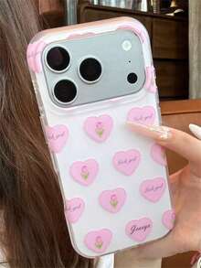 Cute Sweet Pink Tulip Flower Heart Painting Glossy IMD Phone Case Compatible With IPhone 17 Pro Max 16 Pro Max 15 Pro Max 14 Pro Max 13 Pro Max 16 15 14 Plus 11 12 Pro Max Spring Full Screen Floral Patterns Shockproof Soft Back Cover Stylish Girl Gift Shell - Pink - View 3