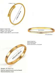 1 Set Elegant Style Stainless Steel Women's Bracelet With Four-Leaf Clover/Geometric Glass Inlay Design, Suitable For Daily Wear - Yellow Gold - View 12