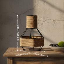 Vintage Cone Pendant Light With Natural Jute Rope And Metal Cage Lampshade, Perfect For Cozy Home And Cafe Wall Or Island Decor - Semicircle - View 9