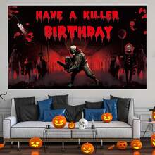 1件 Have A Killer 生日裝飾 恐怖生日派對背景布 萬聖節恐怖主題裝飾 Have A Killer 電影橫幅背景 電鋸道具 萬聖節裝飾 - 查看 3