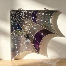 1 pieza Decoración de marco de puerta y ventana con telaraña y araña de Halloween, adorno colgante de acrílico con arañas falsas, cadenas y anillos, decoraciones perfectas de Halloween para la parte superior de puertas y ventanas - multicolor - Ver 4