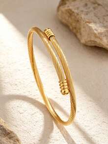 1 Set Elegant Style Stainless Steel Women's Bracelet With Four-Leaf Clover/Geometric Glass Inlay Design, Suitable For Daily Wear - Yellow Gold - View 5