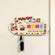 Sanrio 可愛 Hello Kitty 雲朵造型壁掛式鑰匙架，免鑽孔玄關鑰匙掛架，自黏式 6 個鉤子卡通裝飾掛鉤，臥室入口居家裝飾禮物，門後掛式收納架，節日禮物 - 彩色 - 查看 6