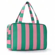 1 buah Tas Kosmetik Bergaris yang Dipersonalisasi, Nama Dapat Disesuaikan, Tas Perlengkapan Mandi Perjalanan Kapasitas Besar dengan Pegangan dan Pengait, Tas Penyimpanan Perlengkapan Mandi Portabel untuk Wanita - MultiWarna - View 15