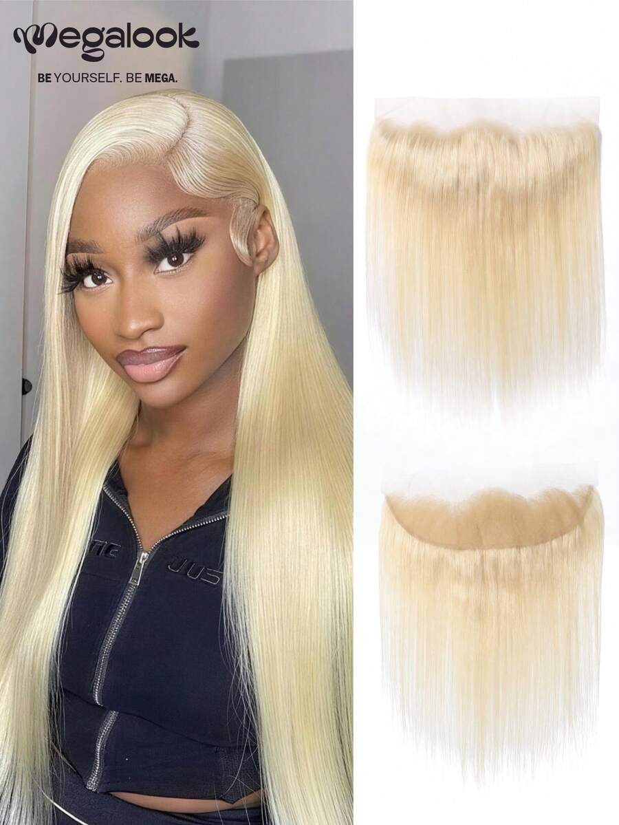 MEGALOOK #613 Blonde 13x4 Transparent Lace Closure Silky Straight Hair Color Closure Invisible Lace 100% Human Hair Extensions 8-20 Inch Pre Plucked Brazilian Human Hair Frontal Closure - S613 - View 1