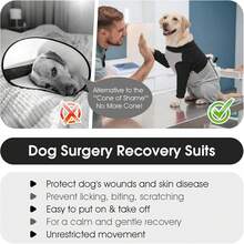 1pc Post-Surgery Recovery Dog Protective Suit, Full Body Coverage Pajamas, Soft And Elastic Comfortable Cotton Blend Material, Zipper Design, Easy To Put On And Take Off Post-Surgery Recovery Suit; Can Replace Elizabeth Collar, Suitable For Spaying/Neutering, Wound Care And Allergy Protection, Fit For Large, Medium And Small Dogs, Such As Teddy, Poodle, Labrador - Black - View 6