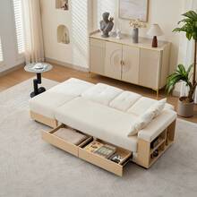 Wohnlandschaft Sofa mit Stauraum – 217 cm Stoffsofa mit verstellbarer Rückenlehne, Schubladen & Hocker, Chenille-Bezug, MDF-Rahmen, Beige - Beige - Übersicht 5