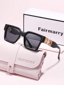 Fairmarry 1 Pair Fashion Square Brand Design Women's Sunglasses, Comes With Storage Case And Cleaning Cloth, Suitable For Daily Outings, Vacation Travel, Street Style, Driving And More. - Multicolor - View 5