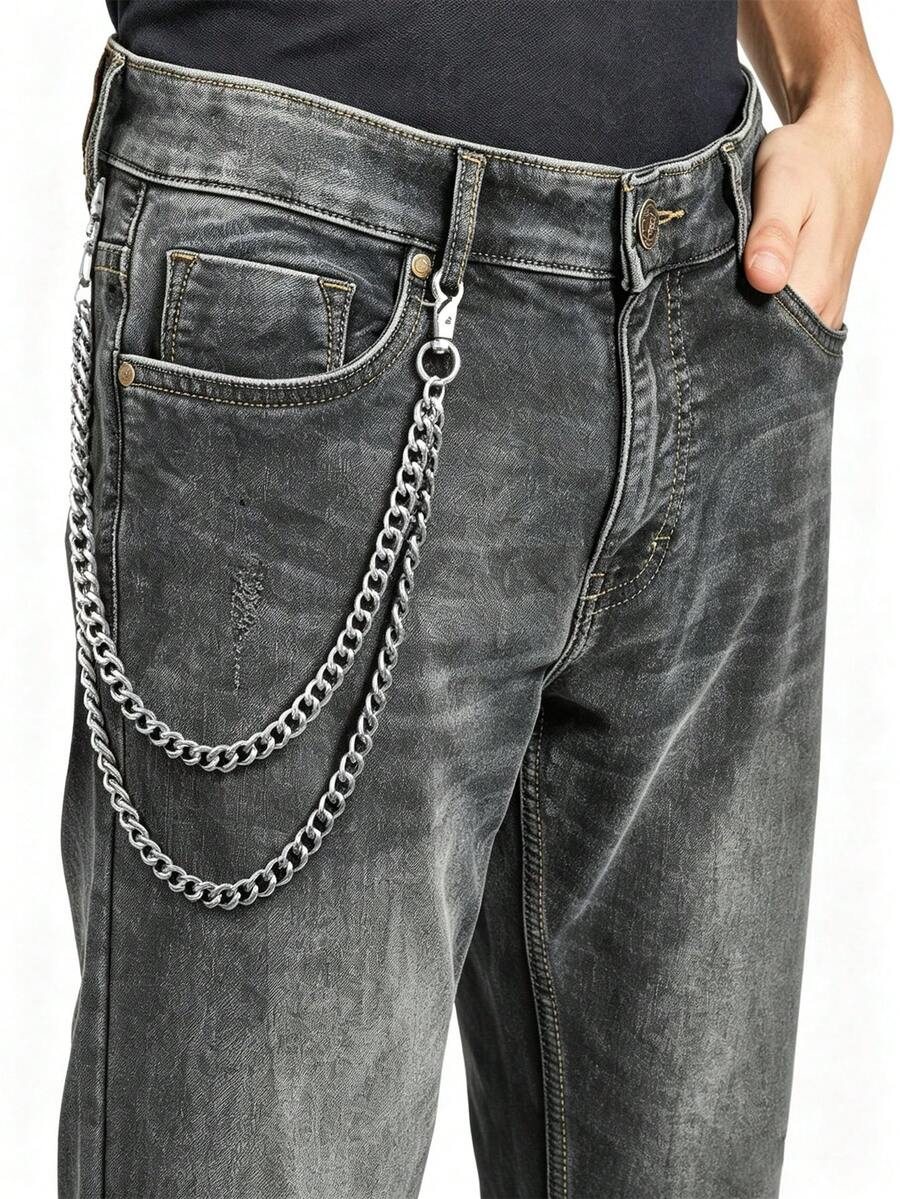 Multi-Layer Key Chain, Punk Pants Chain, Motorcycle Riding Jeans Accessory, Hip Hop Belt, Bicycle Leg Chain, Unisex Heavy Metal Chain, Cool Vintage Jeans Chain, Punk Accessory Gift, Suitable For Men And Women - Punk Style Cool Metal Pants Chain for Men and Women - View 1