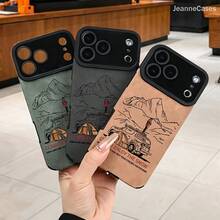 [Envío en 24h desde DE/FR/ES]Funda práctica para teléfono: 1 diseño plano 2D, estético, hermoso, lujoso, con diseños impresos de arte lineal de aventuras de camping en la montaña, frases de viaje, cinco colores disponibles: gris, azul, verde, marrón. Compatible con iPhone 17/16/15/14/13/12/11/XS/XR/X/Plus/Pro/Max. Funda impermeable minimalista - regalo perfecto - A - Ver 4