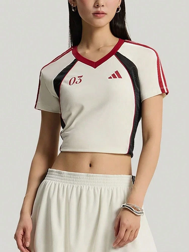 Adidas SLIM FIT TIRO Women's V-Neck Slim Fit Short Sleeve T-Shirt - Jade White - Hanyu White - View 1