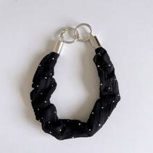 1pc Solid Color Pleated Fabric Phone Wrist Lanyard Shiny Rhinestone Twisted Hand Strap Anti-Lost Phone Charm Keychain With Double Metal O Rings - Multicolor - View 4