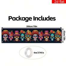 2d Plane Banner, 1 Piece, Mexican Day Of The Dead Courtyard Banner, Polyester Fiber, Candy Skull Pattern, Suitable For Indoor And Outdoor Garden Porch And Lawn Decoration. - 1 - View 3