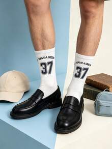 5 pares de calcetines de media caña para hombre estilo coreano con letras, estilo preppy versátil japonés - Multicolor - Ver 3