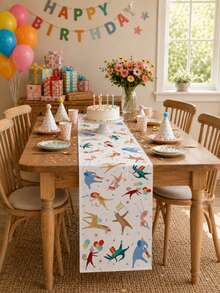 Animal Parade Theme Table Runner, Cute Circus Animal Table Runner, Rectangular Linen Tablecloth, Zoo Theme Birthday Party Table Decor, Baby Shower Table Runner, Reusable And Washable Dining Table Decor, Seasonal Kitchen Dining Home Decor - Multiple Styles - View 8