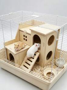 Double-Layer Hamster Hideout - Self-Assembly Required, With Climbing Ladder And Multi-Chamber Partitioned Small Pet House, Universal Cage For Hamsters, Hamster Cage Interior Decor, Daily Climbing And Exercise - one-size - View 7