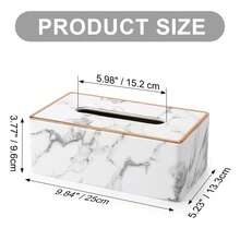 1pc Gold Trim PU Leather Tissue Box, Marble Pattern Tissue Box (Random Style), Home Decor, Room Decor, School Must-Haves - Black and White - View 3