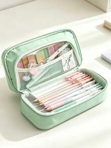 1pc Large Macaron Pattern Pencil Case Storage Bag, Ins Style Stationery Bag, Serves As Portable Pencil Case Storage Bag Or Makeup Bag, Fits Teens' Office & Study Needs, Back To School Student Stationery Pencil Case - Multicolor - View 14