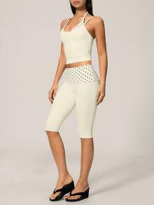 TimeOff Women's One-Set Polka Dot 2 In 1 Waistband Cuffed Shorts Gym Running Sports Set - White - View 8