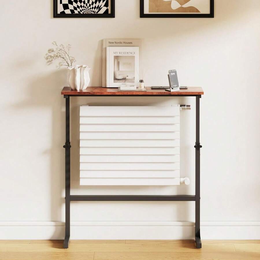 Luxstein Slim Console Table, Height Adjustable 75/100 Cm Sofa Table With Charging Station For Entryway, Living Room, Small Spaces - 75cm - Rust Brown - View 1
