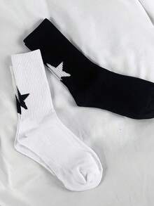 1/5/10 Pairs Personalized Street Style Black & White Five-Point Star Casual Minimalist Fashion Versatile - Multicolor - View 2