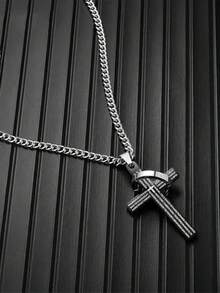 1pc Stainless Steel Cross & Hoop Pendant Necklace, Suitable For Daily Wear, Parties, And Special Occasion Gifts, Punk Style - Multicolor - View 9