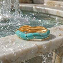 ORNAPEADIA 1pc Women's Gold-Plated Turquoise Enamel Open Bangle Bracelet, Versatile Beach & Daily Wear Accessory, Suitable For Gift - SZ60882-3 - View 4
