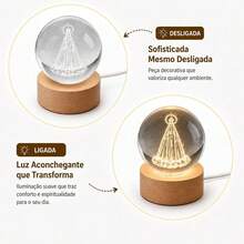 Luminária Cristal de mesa Nossa Senhora Aparecida Padroeira do Brasil Fé LED Presente Natal Bola Vida - jesus  p  presente - Visão 2