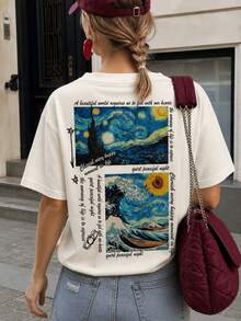 Camiseta Streetwear Quadros Van Gogh Camisa Skatista 100% Algodão T-Shirt - Creme - Visão 1