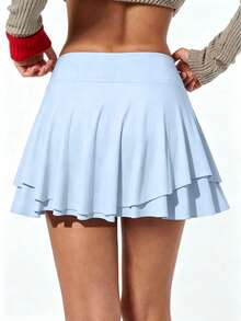 1pc Women's Sports Skirt, High Waist Running Skort With Pockets, 2 In 1 Design - Baby Blue - View 6