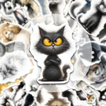 50pcs Full Set Mixed Ugly Cute Cartoon Animal Stickers, European & American Illustration Hand-Drawn Texture Expression Cat Dog Donkey Ostrich Lion Decals, Waterproof Sun-Resistant Durable Adhesive For Luggage Suitcase Electric Bike Helmet Laptop Phone Case Planner DIY Handmade Decoration Material Stickers