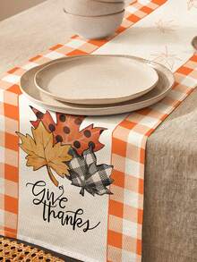 1pc Thanksgiving Series Maple Leaf Plaid Pattern Printed Table Runner, 4pcs Maple Leaf Pattern Printed Placemats, Suitable For Holiday, Party, Birthday, Dinner, Kitchen Dining Table Decoration, All-Season Room Decor, Home Textile Decoration Table Runner - Multicolor - View 7