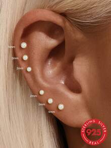 3pcs 925 Sterling Silver Stud Earrings For Women,Cubic Zirconia 5A+ Earring Set For Cartilage Earring Stacks Hypoallergenic CZ Studs For Sensitive Ear - Gold - View 1