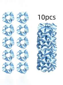 1/5/10pcs Solid Light Blue Matte Glossy All-Match Satin Scrunchies, Minimalist Ins Cool Commute Korean Girl Style Hair Accessories, Smooth Faux Silk Satin High Elasticity Non-Damaging Hair Ties, Spring Summer Fresh Versatile All-Match Hair Accessories, Suitable For Home, Office, School, Fitness, Dating, Shopping, Short Trips, Bridesmaid Simple Styling Multi-Use Gentle Hair Ties - Baby Blue - View 1
