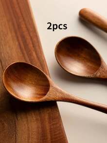 2 buah Sendok Kayu, Cocok untuk Mengaduk dan Makan. Sendok Kayu Gaya Jepang, Sendok Nasi, Sendok Kopi, Sendok Susu Alami, Sendok Makanan Penutup, Peralatan Makan untuk Restoran dan Pesta di Rumah. - MultiWarna - View 8