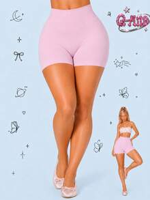 Q-AND QAND 1pc Women's Pink Seamless High Waist Yoga Shorts, Tummy Control Butt Lifting Cycling Shorts, Suitable For Yoga, Pilates, Ballet, Gym, Dance, Streetwear - Pink - View 2