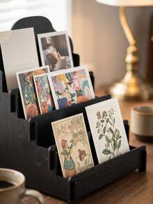 4-Tier Wooden Greeting Card Display Rack, Portable Sticker Display Stand, Suitable For Vendors, Retail Counters, Desktop Display, Trade Show Display - Tiered Storage Rack - View 10