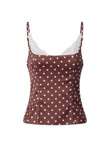 Women Y2K Polka Dot Cami Tops Cute Satin Spaghetti Strap Lace Tank Tops Slim Fit Bustier Lace Trim Crop Top Camisole Summer Corset Party Clothes - 深棕色 - 查看 5
