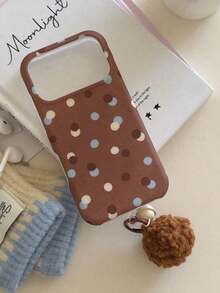Blue, Brown, Beige Simple Polka Dot Contrast Color Korean Style Phone Case Compatible With Apple 17 Pro Max, 15 New Version, 16 Pro, Suitable For Women, Shock-Proof Full Coverage Protection - Brown - View 2