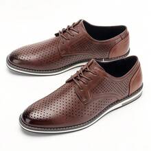 Men's Breathable Hollow-Out Cool Fashion Versatile Beach Vacation Casual Oxford Shoes, New Summer Lightweight Non-Slip Derby Shoes - Burgundy - View 1