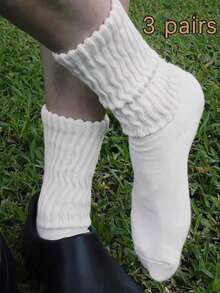 1/2/3/4 Pairs Women's Slouch Socks, Thick Multi-Pack Sports Socks, Retro Loose Socks, Ribbed Mid-Calf Socks, Boat Socks - White - View 11