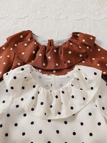 Baby Girls' Cute Elegant Round Neck Ruffle Hem Polka Dot Print Long Sleeve Ruffle Cuff Back Closure Water Drop 2-Piece Set Fashion Versatile Casual Toddler Clothing Spring Summer Suitable For Daily Wear And Outings - Multicolor - View 4