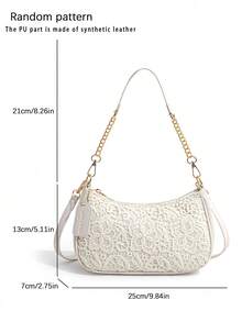 Gentle, Sweet And Fashionable Solid Color Shoulder Bag, Chain Shoulder Strap Splicing Design, Elegant And Exquisite Atmosphere Crossbody Bag. - White - View 4