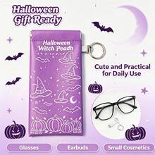 Kantong Kacamata Portabel dengan Kain Pembersih Terintegrasi, Motif Topi Penyihir Halloween dan , Tas Penyimpanan Kacamata Lembut dan Modis dengan Gantungan Kunci, Ringan - MultiWarna - View 2
