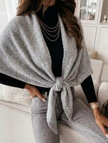 Autumn/Winter New Lazy Gentle Style Grey Knitted Triangle Shawl Outerwear With Atmospheric Vibe - Light Grey - View 5