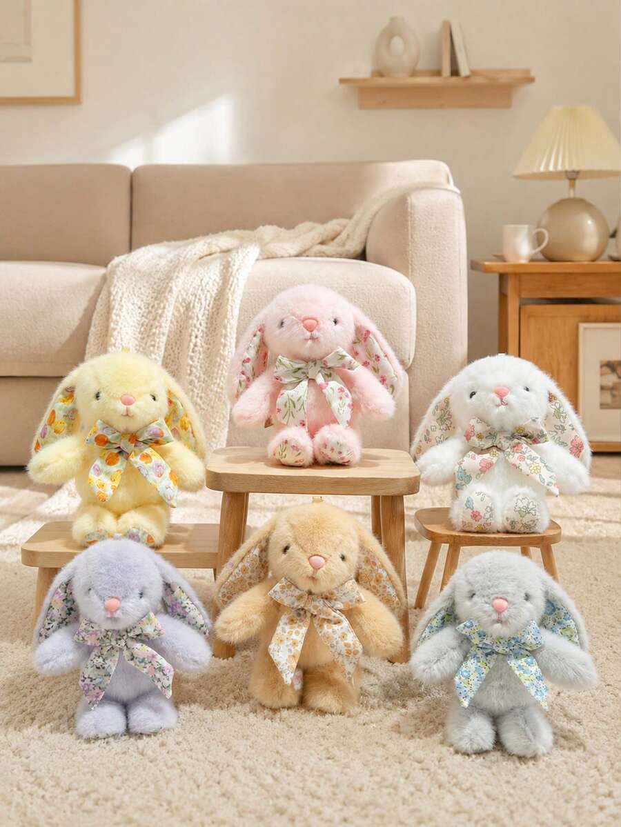 1 buah Boneka Kelinci Plush Lembut Lucu Ukuran 15cm/5.9in, Dengan Liontin Kelinci Bertelinga Panjang dan Pita, Dekorasi, Teman Anak, Gantungan Tas Ransel Pasangan, Hadiah Pesta Paskah - MultiWarna - View 1