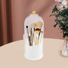 Rotating Makeup Brush Holder With Clear Dust Cover, Multi-Compartment Cosmetic Organizer With Dome Lid, Desktop Storage Cup For Brushes, Lipsticks And Other Beauty Makeup Tools - 透明白 - 查看 1